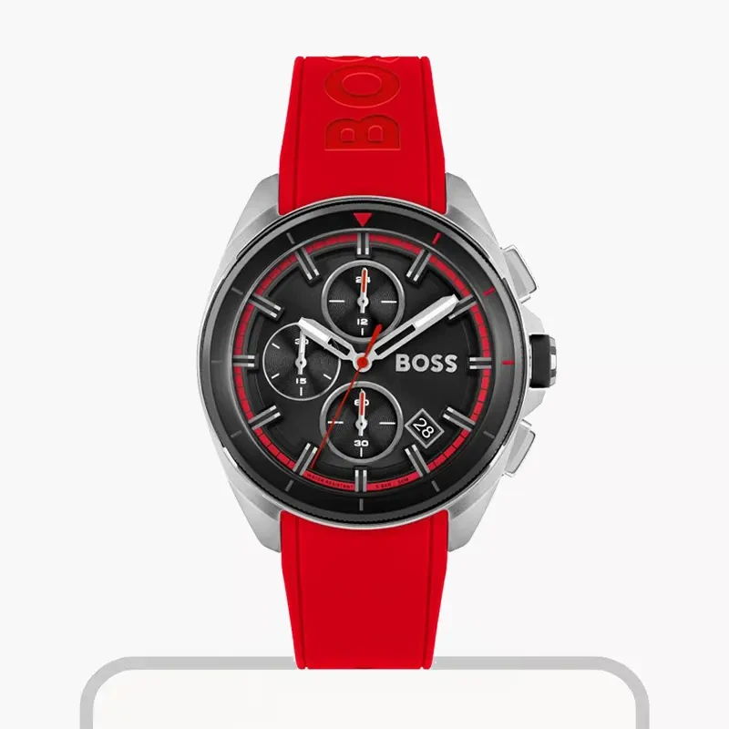 Hugo Boss Volane Chronograph Red Silicone Strap Men's Watch- 1513959